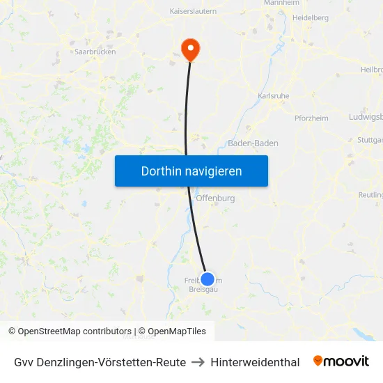 Gvv Denzlingen-Vörstetten-Reute to Hinterweidenthal map
