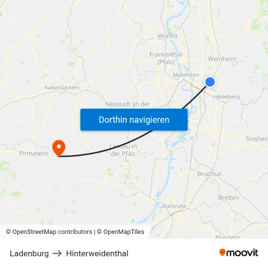 Ladenburg to Hinterweidenthal map