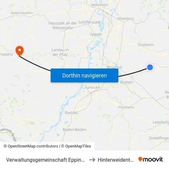 Verwaltungsgemeinschaft Eppingen to Hinterweidenthal map