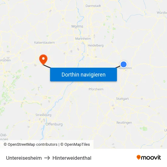 Untereisesheim to Hinterweidenthal map