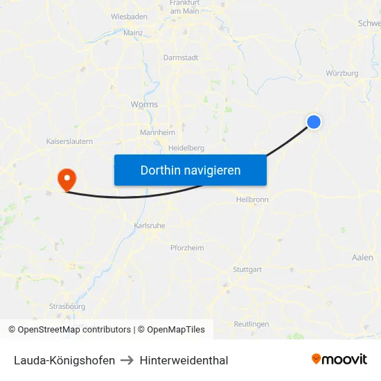 Lauda-Königshofen to Hinterweidenthal map
