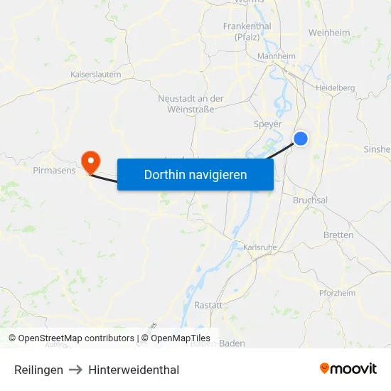 Reilingen to Hinterweidenthal map