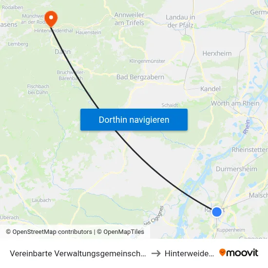 Vereinbarte Verwaltungsgemeinschaft Rastatt to Hinterweidenthal map