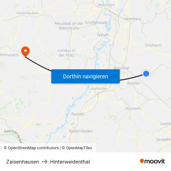 Zaisenhausen to Hinterweidenthal map