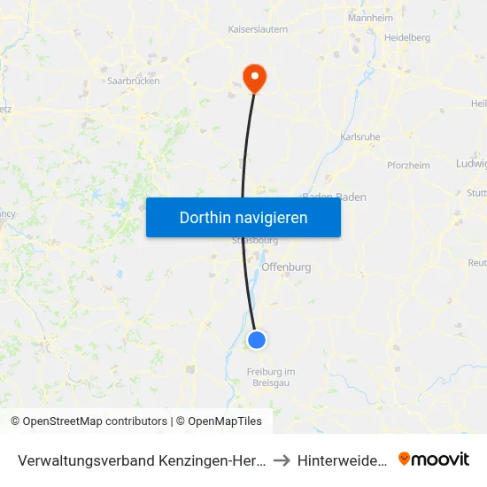 Verwaltungsverband Kenzingen-Herbolzheim to Hinterweidenthal map