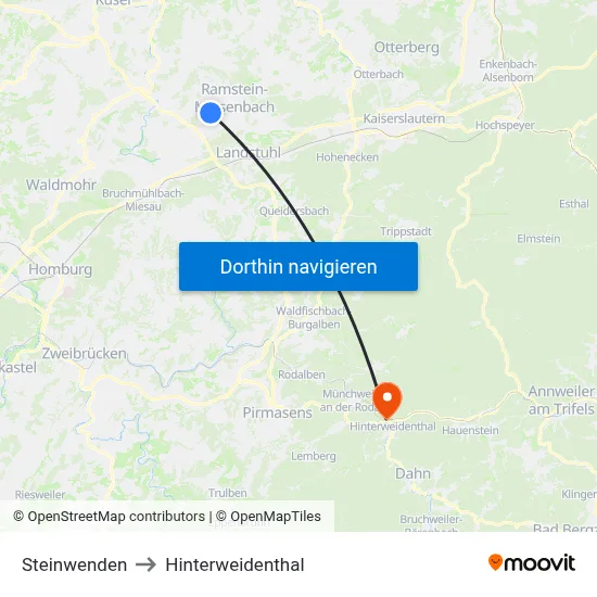 Steinwenden to Hinterweidenthal map