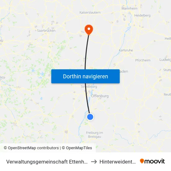 Verwaltungsgemeinschaft Ettenheim to Hinterweidenthal map