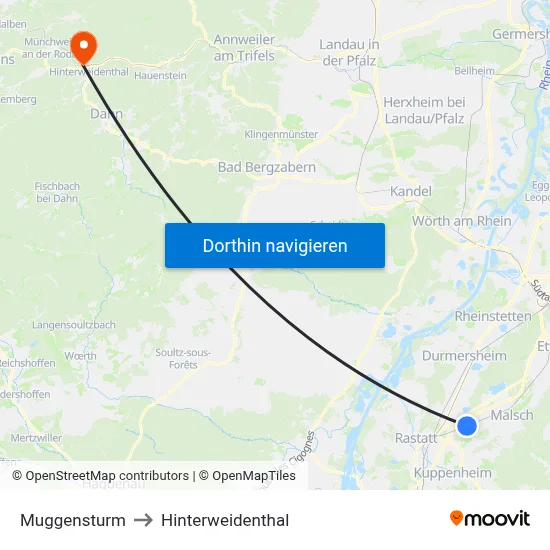 Muggensturm to Hinterweidenthal map