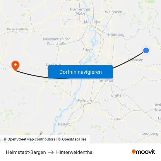 Helmstadt-Bargen to Hinterweidenthal map