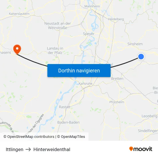Ittlingen to Hinterweidenthal map