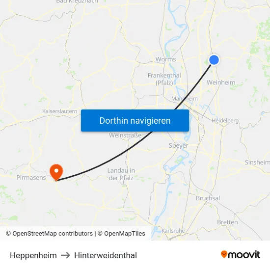Heppenheim to Hinterweidenthal map