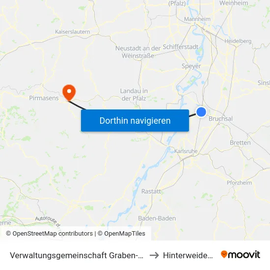 Verwaltungsgemeinschaft Graben-Neudorf to Hinterweidenthal map