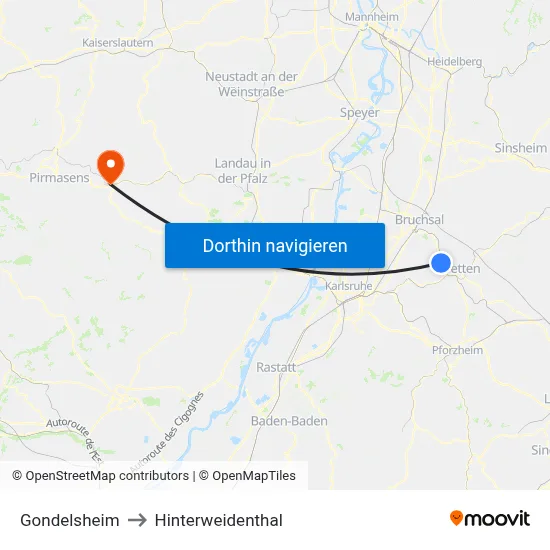 Gondelsheim to Hinterweidenthal map