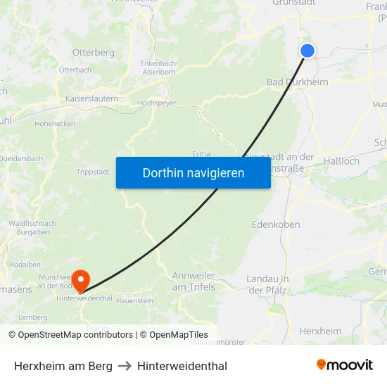 Herxheim am Berg to Hinterweidenthal map