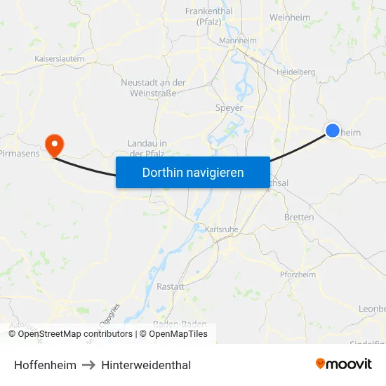 Hoffenheim to Hinterweidenthal map