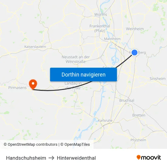 Handschuhsheim to Hinterweidenthal map