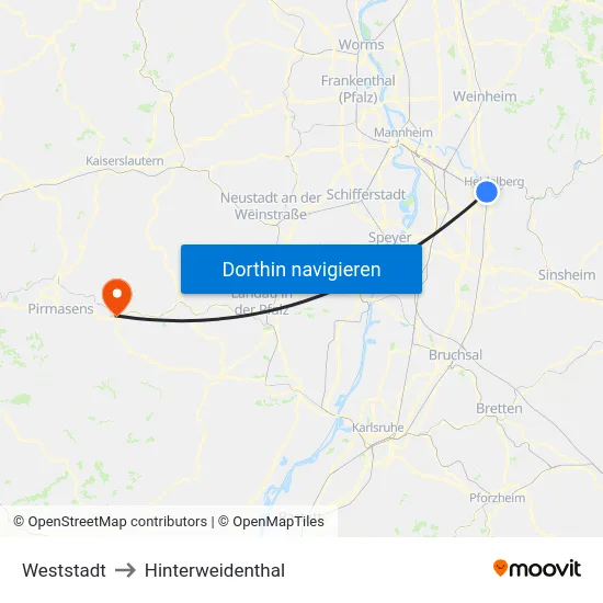 Weststadt to Hinterweidenthal map