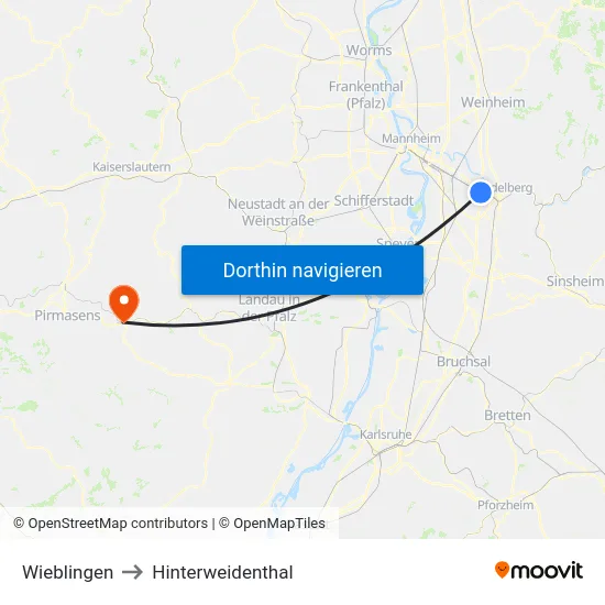 Wieblingen to Hinterweidenthal map