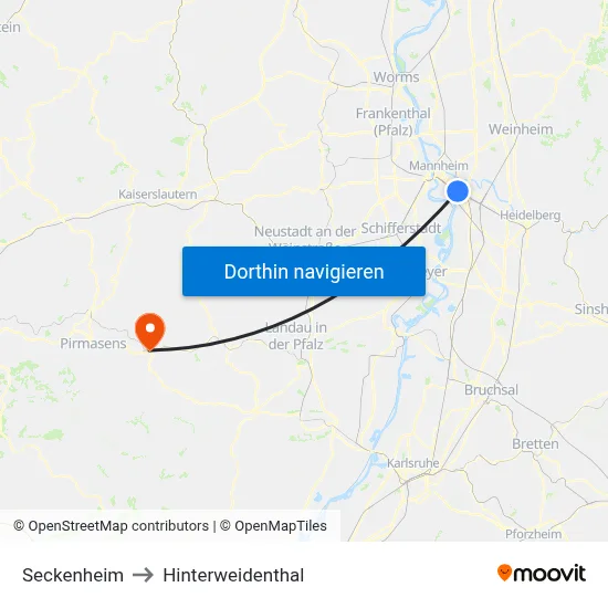 Seckenheim to Hinterweidenthal map