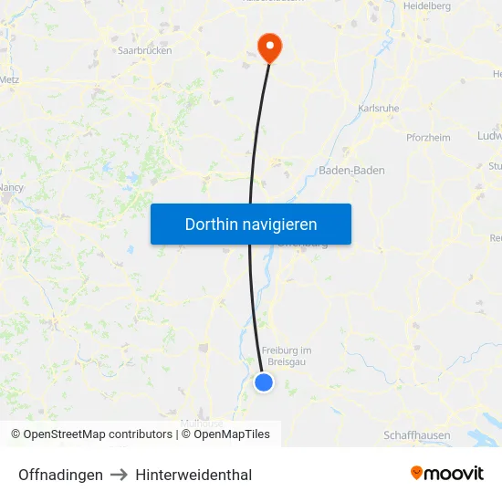 Offnadingen to Hinterweidenthal map