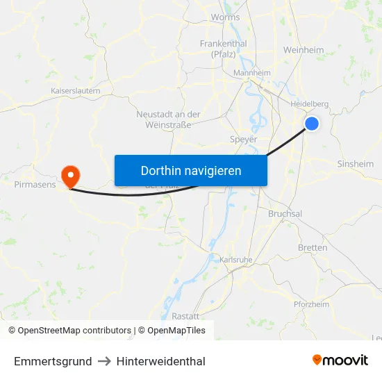 Emmertsgrund to Hinterweidenthal map