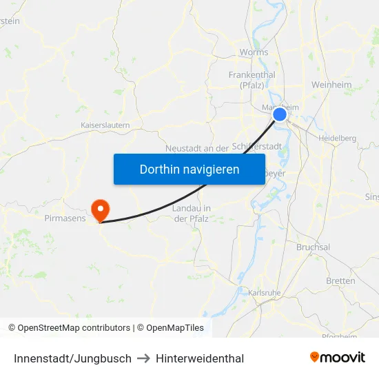 Innenstadt/Jungbusch to Hinterweidenthal map
