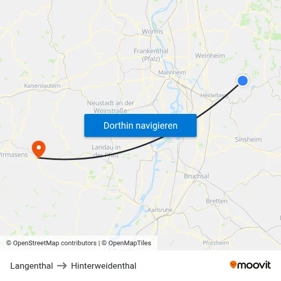 Langenthal to Hinterweidenthal map