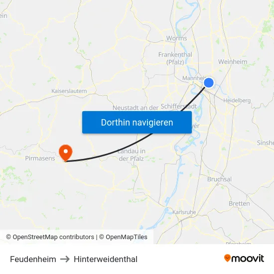 Feudenheim to Hinterweidenthal map