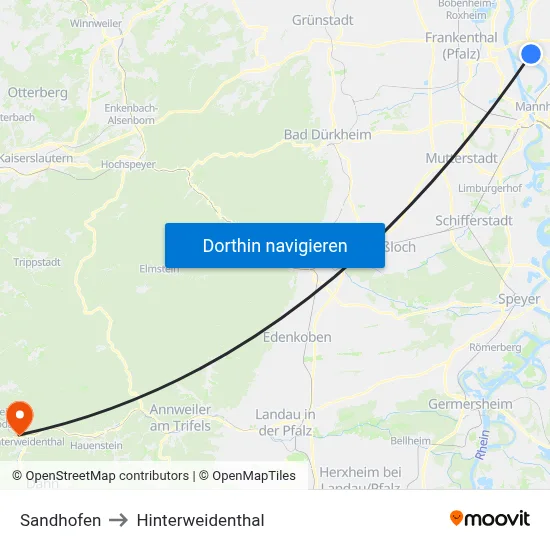 Sandhofen to Hinterweidenthal map