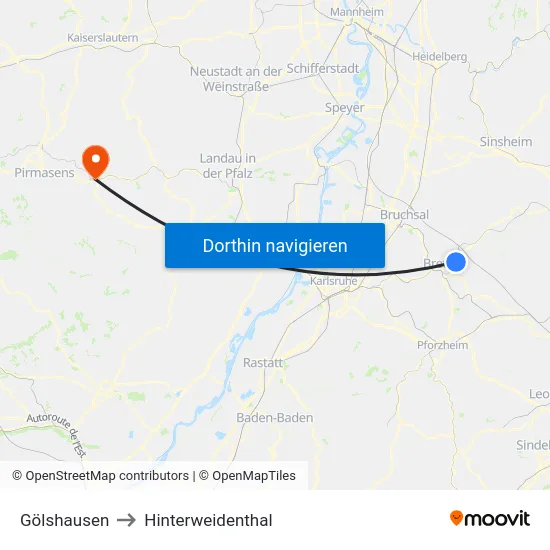 Gölshausen to Hinterweidenthal map