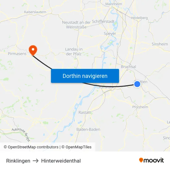 Rinklingen to Hinterweidenthal map