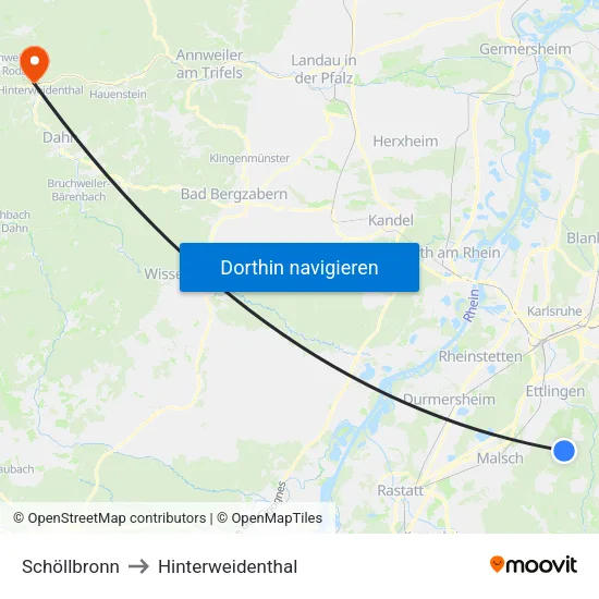 Schöllbronn to Hinterweidenthal map