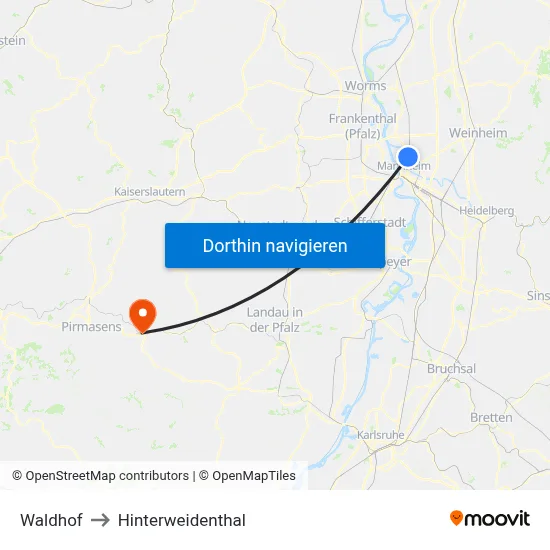 Waldhof to Hinterweidenthal map