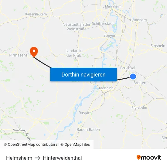 Helmsheim to Hinterweidenthal map