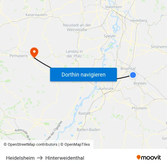 Heidelsheim to Hinterweidenthal map