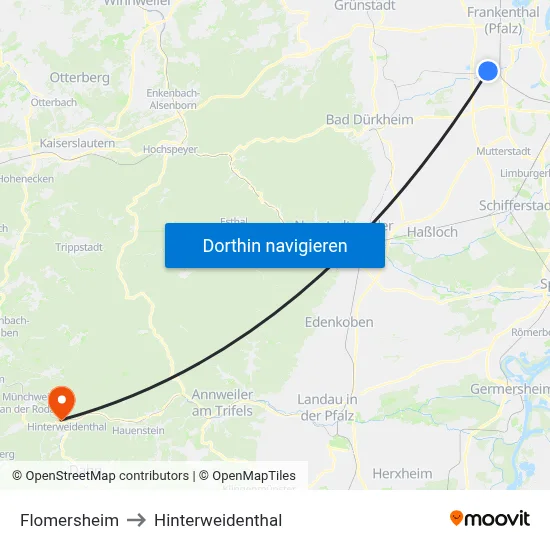 Flomersheim to Hinterweidenthal map