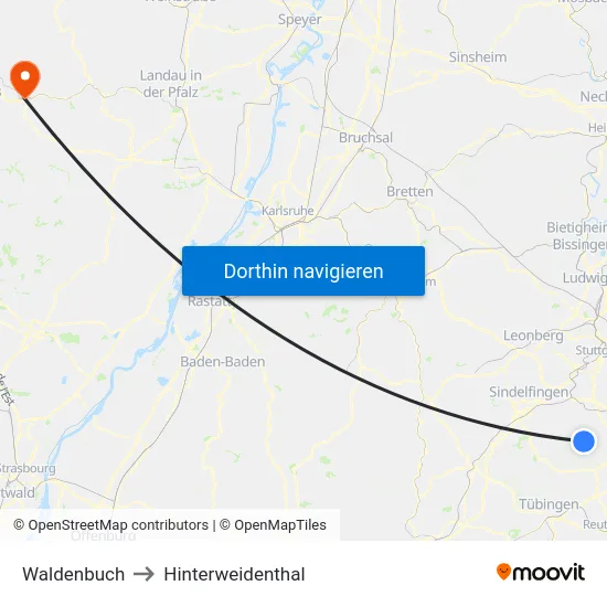Waldenbuch to Hinterweidenthal map