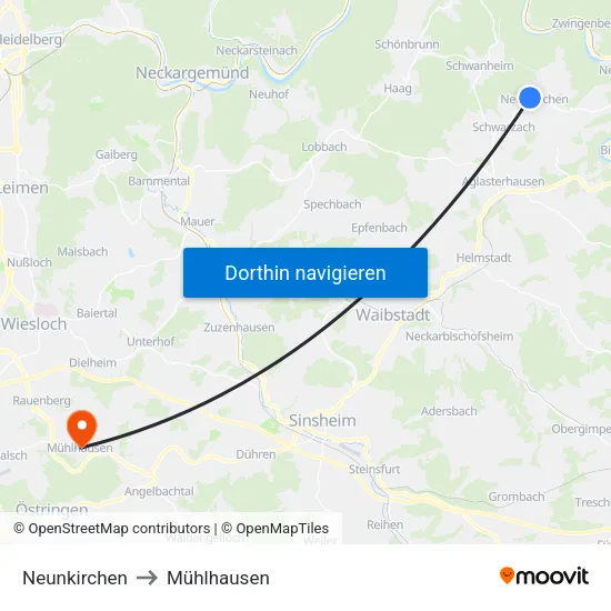Neunkirchen to Mühlhausen map