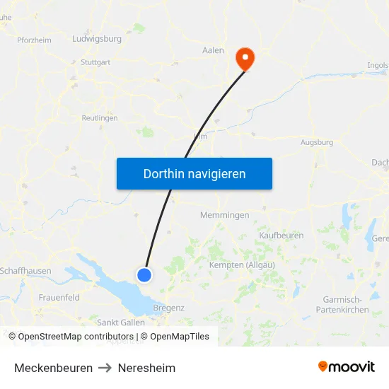 Meckenbeuren to Neresheim map