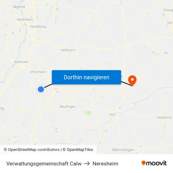 Verwaltungsgemeinschaft Calw to Neresheim map