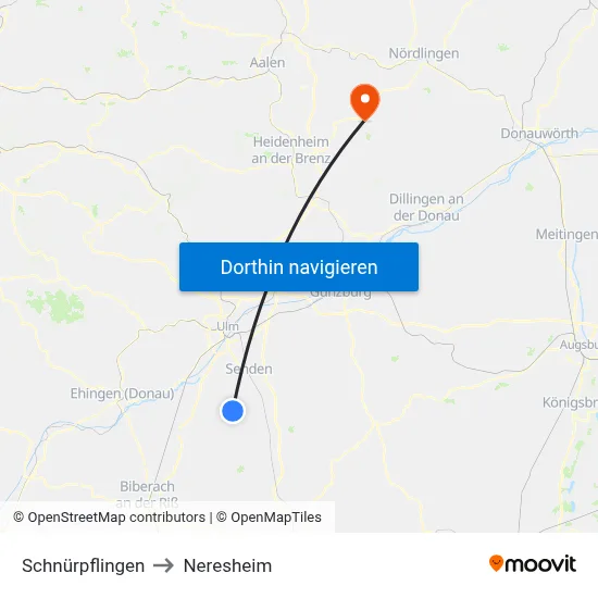 Schnürpflingen to Neresheim map
