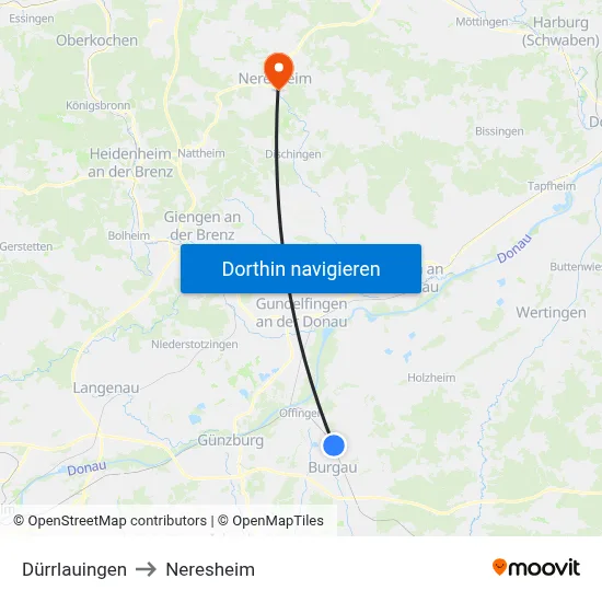 Dürrlauingen to Neresheim map