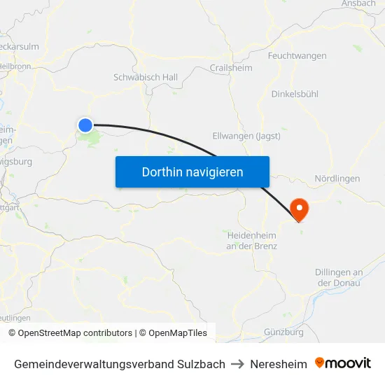 Gemeindeverwaltungsverband Sulzbach to Neresheim map