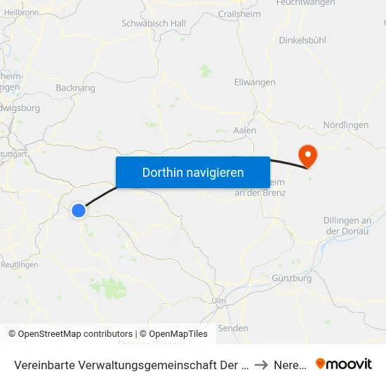 Vereinbarte Verwaltungsgemeinschaft Der Stadt Kirchheim Unter Teck to Neresheim map