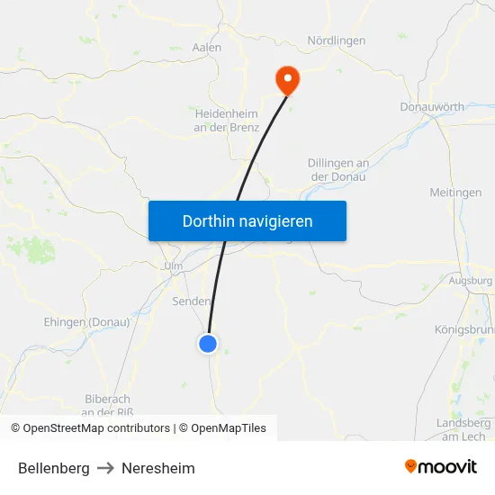 Bellenberg to Neresheim map