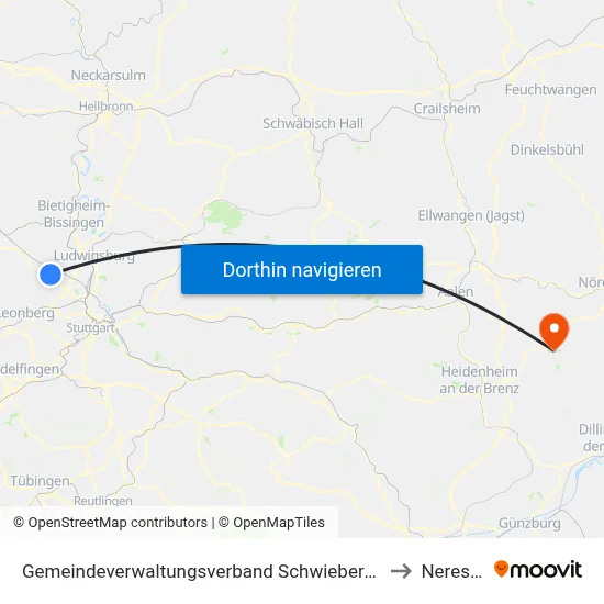 Gemeindeverwaltungsverband Schwieberdingen-Hemmingen to Neresheim map