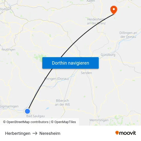 Herbertingen to Neresheim map