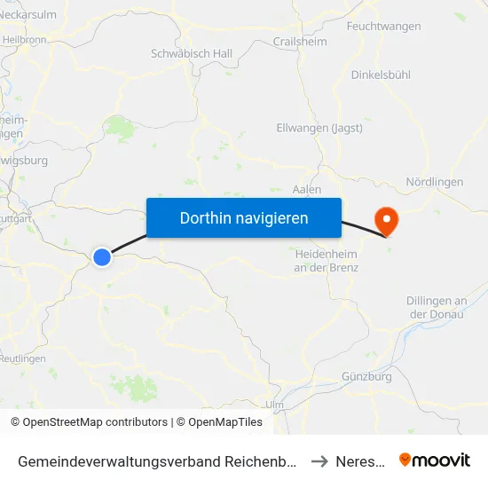 Gemeindeverwaltungsverband Reichenbach An Der Fils to Neresheim map