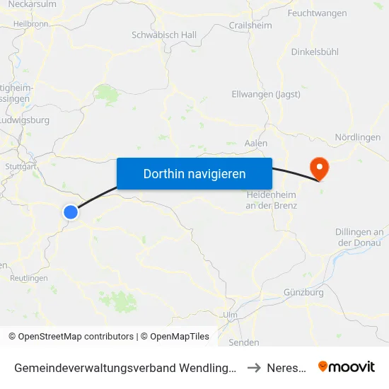 Gemeindeverwaltungsverband Wendlingen am Neckar to Neresheim map