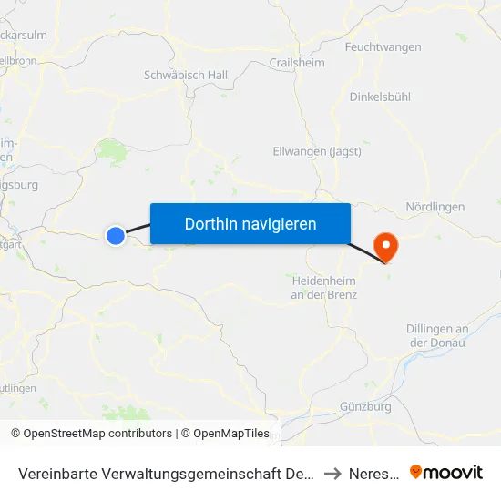 Vereinbarte Verwaltungsgemeinschaft Der Stadt Schorndorf to Neresheim map